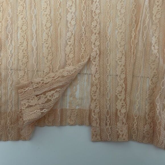 Free People Peach Tea Lace Sheer Oversized Split Back Top - Picture 6 of 10